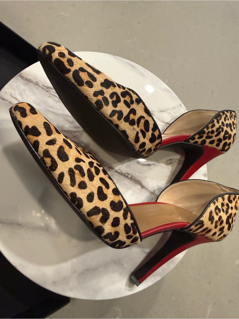 Shoes of Prey Leopard Print D'Orsay Heels with Red Sole Detail